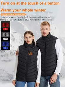 Men's Smart Heated Vest, 15 Heating Zones, 3-Gear Temperature Control, Constant Warmth Low/Medium/High Adjustable, Suitable For Outdoor Use In Winter, Equipped With Zipper, Breathable, Lightweight, Portable, Requires Power Bank (Power Bank Not Included) - Black - View 5