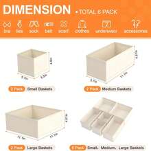 12件套抽屉收纳盒及整理盒 - 4个大号、4个中号、4个小号，可折叠无纺布抽屉分隔盒，适用于衣柜、橱柜、婴儿服装收纳 - 彩色 - 查看 2
