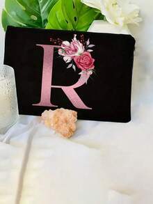 Hot Selling Fashion Items: Polyester Fiber Letter Printed Zipper Women's Makeup Bag, Storage Bag, Perfect Gift For Couples And Family. Makeup Bags Can Be Printed With Logo Patterns, And Women's Storage Bags Can Be Printed With English Letters. Laundry Bag Can Hold Hands With Change Bag, Simple, Beautiful, Cute, Large Capacity Storage Bag, Portable Storage Bag, Holiday Gift, Christmas Gift, Ramadan Gift