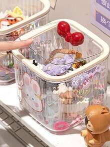 家用桌面发饰收纳盒、洗衣凝珠收纳盒、衣物收纳盒、大容量透明带盖收纳盒、创意卡通DIY可视收纳盒、卡通兔子贴纸蝴蝶结收纳盒 - 彩色 - 查看 6