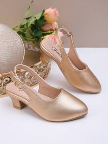 Girls' Heeled Sandals With Adjustable Activity Buttons,Pointed High Heels,Performance Shoes,Dance Party Dress Shoes, Versatile Shoes For All Seasons . - Champagne - View 4