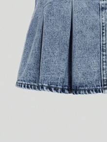 Youth Girl Cartoon Print Short Sleeve Top And Denim Mini Skirt - White - View 6