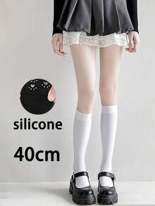 1 Pair Black/White Silicone Non-Slip Extra Long Over-The-Knee Socks, Women Slimming JK Socks 40/50/70cm Extra Long Socks, Velvet Thigh High Stockings, Japanese Sweet Goth Long Tube Socks, Black & White Cat Paw Non-Slip Calf High Socks, Versatile Slim Breathable Minimalist Sexy Academy Style - Multicolor - View 9