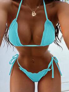 新款性感两件式比基尼，女士两件式泳衣，适合海滩和泳池穿着，可拆卸胸垫，女士夏季连衣裙，女士夏季服装，度假，半身裙，伊比沙岛套装，女士泳装，比基尼套装，女士泳衣，女士沙滩装，度假套装，沙滩裙，女士比基尼套装，泳装，薄荷蓝 - 薄荷藍 - 查看 1