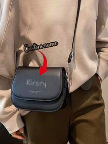 1pc Valentine's Day Customized PU Leather Letter Zipper Small Square Bag, Youth Versatile Shoulder/Crossbody Camera Bag