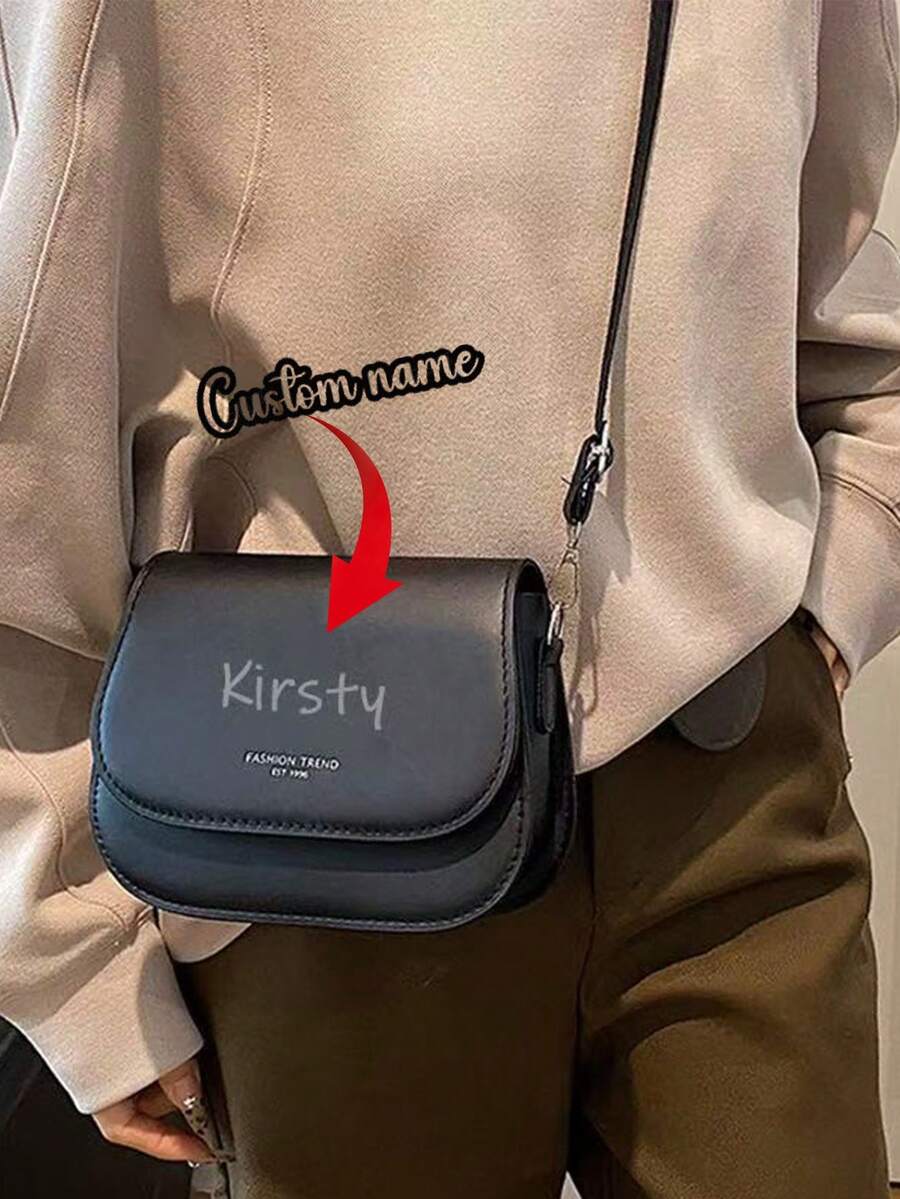 1pc Valentine's Day Customized PU Leather Letter Zipper Small Square Bag, Youth Versatile Shoulder/Crossbody Camera Bag