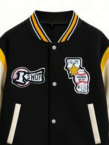 男士棒球夹克，刺绣百搭服饰，ins情侣外套，春/秋/冬 - 黑色 - 查看 4