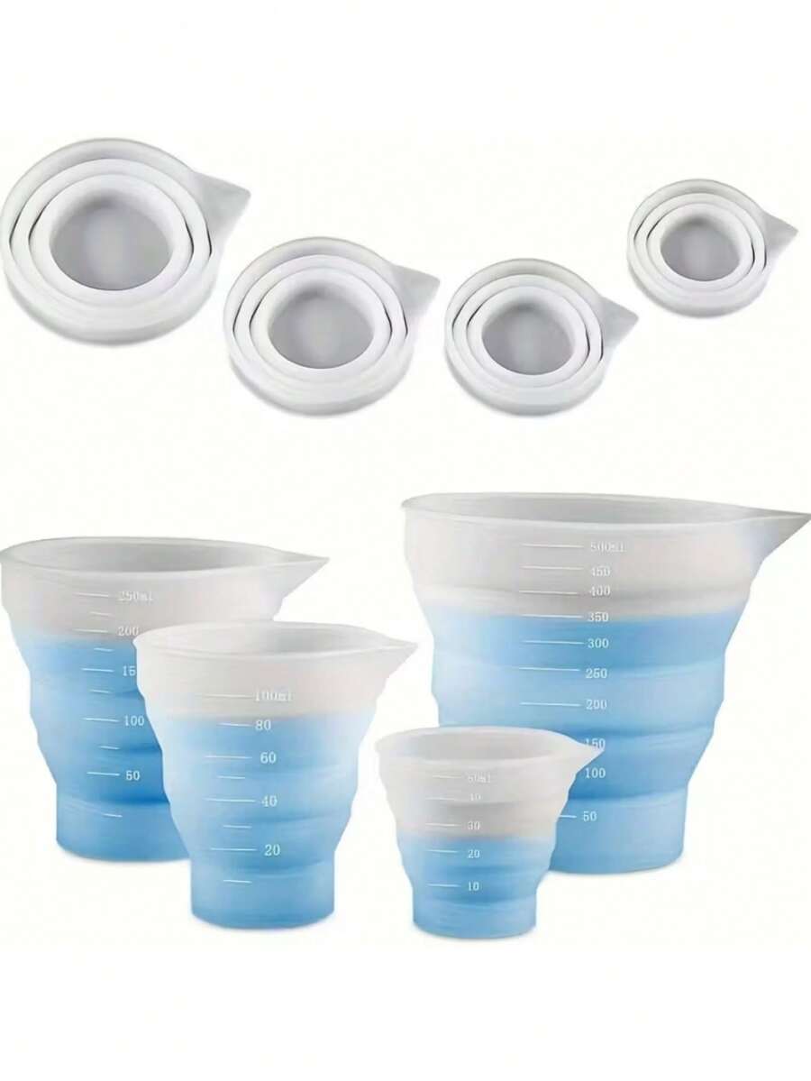 Juego de tazas de medición de silicona y resina - Tazas de mezcla plegables con escala para hacer velas, manualidades de joyería - Material de silicona duradero, fácil de limpiar - 250ML/500ML