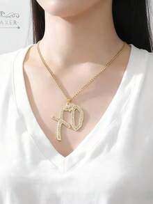 LIKGREAT 1pc Minimalist Fashion Letter & Crystal Heart Pendant Necklace, Couple Jewelry Gift - Fashion Series - View 6