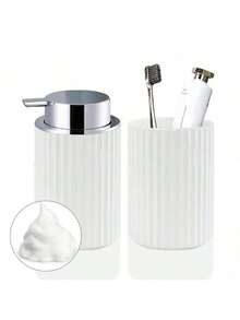 农舍风格浴室泡沫皂液器，洗手液和洗洁精收纳罐，家居装饰，浴室装饰，秋季，返校季 - 白銀泵套裝 - 查看 6