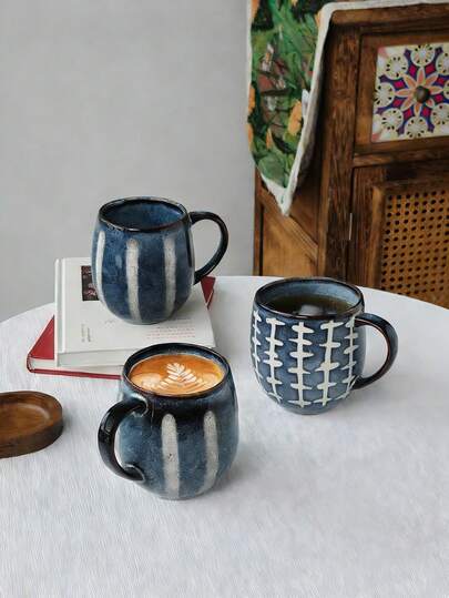 1pc 400ml Ceramic Handle Coffee Mug, Starry -Quality Ceramic Mug, Creative Textured Ceramic Tea Cup, Handmade Ceramic Teacup Suitable For Home, Office, Afternoon Tea, Gatherings And Cafes, Microwave And Reusable