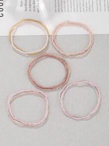 10pcs Girls' Bohemian Style Colorful Beaded Bracelets - Baby Pink - View 2