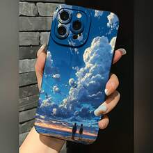 2026 nueva funda de teléfono esmerilada, funda de teléfono con impresión de pareja de nubes en el cielo y atardecer parando en la playa para  17 15 Pro Max  17 14 Plus  17 13 Mini  17 12  Galaxy S23 Ultra S22 S21 S20 protector de teléfono funda de pareja regalo para amantes romántico regalo de San Valentín cumpleaños - Negro - Ver 2
