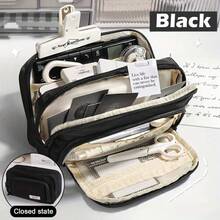 Large Capacity 3 Layers Pen Box Kawaii Pencil Cases Cute Pen Holder Pouch For Students Back To School Stationery Supplies - Blue - View 4