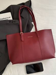 2pcs Women's Burgundy Quilted Lining Shoulder Tote Bag, Fashion Large Capacity Combination Handbag With Snap Closure, Casual Street Style For Daily Commute & Photography - Burgundy - View 3