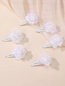 6 قطع/12 قطعة أربطة شعر بزهور بيضاء للبنات، مجموعة أربطة وكبكبات شعر، مناسبة للزينة اليومية