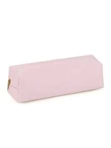 1pc Minimalist Leather-Look Pencil Case, Unisex Makeup Brush Holder Zipper Pouch, Foldable Stationery Organizer, Back To School Gift - Black - View 15