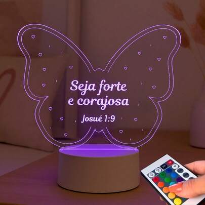 Abajur Seja Forte E Corajosa Presente Para Menina Luminária Borboleta Evangelica Decoração Quarto Bebê Batizado de Madrinha e Padrinho Batismo