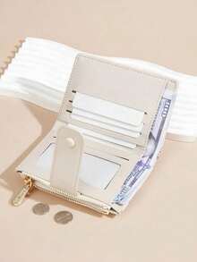 Baellerry 1pc Girl's Wallet With Bear Print Zippered Coin Snap Button Wallet Card Wallet Keychain Charms For Girl - Multicolor - View 2