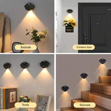 2/4/6 Pcs LED Motion Sensor Night Light Wall Mounted Lamps With 3 Color Temperatures & Dimmable USB Rechargeable Battery Cabinet Light For Bedroom Hallway Stairway - 三色 - 查看 11