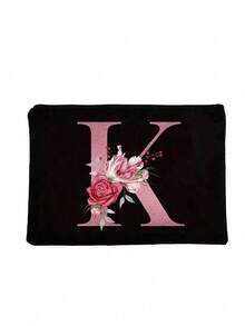 Hot Selling Fashion Items: Polyester Fiber Letter Printed Zipper Women's Makeup Bag, Storage Bag, Perfect Gift For Couples And Family. Makeup Bags Can Be Printed With Logo Patterns, And Women's Storage Bags Can Be Printed With English Letters. Laundry Bag Can Hold Hands With Change Bag, Simple, Beautiful, Cute, Large Capacity Storage Bag, Portable Storage Bag, Holiday Gift, Christmas Gift, Ramadan Gift