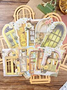 15pcs/Pack Vintage Hollow Decorative Flower Window Paper Cutting Scrapbooking Supplies, Multipurpose DIY Decoration, Planner, Junk Journal - Multicolor - View 6