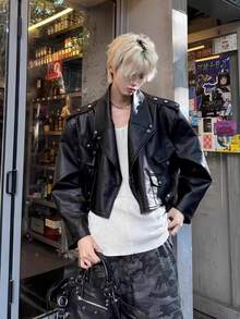 Short Clean Fit Leather Jacket For Men, Spring And Autumn, High End, American Retro Motorcycle Flight Jacket - màu đen - Xem 3