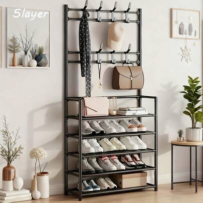 1 Piece Of Easy To Assemble Carbon Steel Shoe Rack With Dust-Proof Non-Woven Fabric Cover - Multi-Layer Independent Home And Dormitory Storage Solution, Home Storage Solution | Independent Rack | Carbon Steel Frame, Shoe Storage And Storage Rack