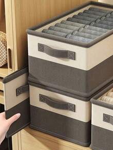 床上用品收纳箱，带把手的硬质抽屉收纳箱，衣物收纳箱，带隔板的家居收纳箱，可折叠衣柜收纳篮，用于存放衣物、内衣、T恤、被子、装饰品、节日装饰品、房间装饰、家居装饰、卧室装饰、连衣裙、裤子、鞋子、牛仔裤、靴子、裙子 - 彩色 - 查看 2