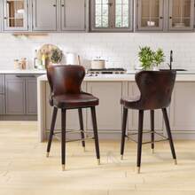 Set Of 2 HOMCOM Bar Stools, Elegant Bistro Chairs With Footrest And Backrest, Dining Chair, Brown PU, 52 X 53 X 101 Cm - Maroon - View 2