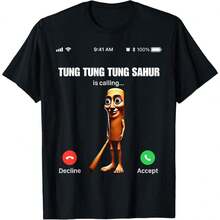 % Cotton Unisex Tung Tung Tung Sahur - Italian Brainrot-Shirt Women Graphic Shirts - màu đen - Xem 1