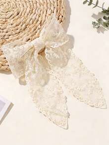 1pc Ethereal Lace Hair Clip With Mesh Clover And Bow Knot Spring Clip, New European And American Spring Style Handmade Hair Accessory - Multicolor - View 4