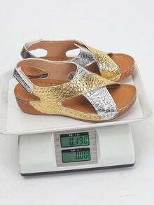 Sandale de damă cu platformă și talpă groasă, ușoare, confortabile și versatile, cu imprimeu auriu de crocodil și argintiu, mărimea 36-45, la modă, casual, cu vârful deschis - Model de crocodil auriu cu model de crocodil argintiu - Vizualizare 9