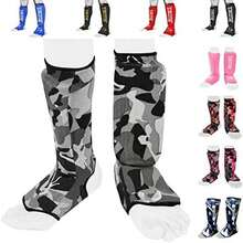 Be Smart - Espinilleras para niños, adultos, jóvenes, hombres y mujeres, Muay Thai MMA Kickboxing, entrenamiento con protector de empeine, equipo de protección de Sparring - Camuflado gris-XXS (9 a 13 Años) - Ver 1
