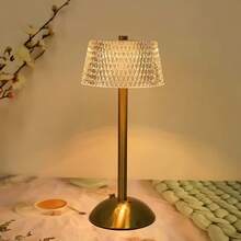 LED Vintage Artistic Crystal Lamp, Metal Table Lamp For Bedroom, Bedside High-End Night Light, Decorative Atmospheric Lamp, American Style Luxury Bar Desk Lamp With Touch Sensor, Rechargeable Lithium Battery Nightlight, Adjustable Bedroom Lighting, Plain Space Theme Bedside Lamp - 03 - 查看 1