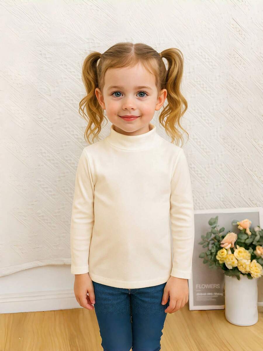 Maglia a collo alto a maniche lunghe per ragazze, tinta unita, intimo termico, pullover basic caldo adatto per primavera, autunno e inverno, adatto per ragazze pre-adolescenti, bambine, studenti delle scuole elementari - Albicocca - Visualizzare 1