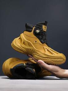 High-Top Thermal Lined Sports Shoes For Men, Thick Sole Rotary Buckle Warm Winter Shoes, Mecha Boots, Winter Snow Boots - Orange - View 7