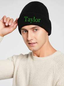 Personalized Embroidered Knit Beanie - White Cursive Font Embroidered With "Brady, Declan, Daniel, Oliver, Sloan" Names, Soft Polyester Material, Men's Winter Warm Hat, Machine Washable, Ideal Christmas And Birthday Gift For Family And Elders, Christmas Hat - Multicolor - View 4