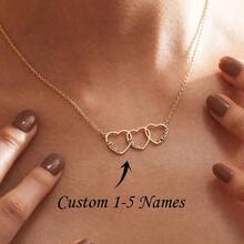 Personalized Family Name Necklace With Heart, Multiple Heart Necklace, Kids Name Necklace For Mom, Personalized Necklace, Mothers Day Gift, Gift For Wife Mother's Day Gifts,Gold,Stylish,Colorful,Vintage,Simple,Unisex,Casual,Cuties,Custom,Personalized,Unique - Multicolor - View 2