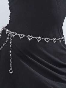 1pc Fashionable Heart-Shaped Rhinestone Waist Chain Metal Braided Belt For Women, Perfect Fit For Summer Dresses With Versatile And Personalized Style Halloween Valentine's Day Summer, School Fall, Autumn, Halloween - Bạc - Xem 6