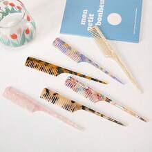 1pc Minimalist Marble Texture Long Handle Pointed Tail Comb - High-End Leopard Print Detangling Comb - Vintage Pointed Tail Anti-Static Smooth Hair Comb With Dense Teeth - Suitable Household Hair Styling Pointed Tail Comb ,Hair Styling Kit ,Hair Tool Kit Woman Accessories - Multicolor - View 3