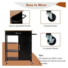 Kitchen Island Cart With Wheels - Mobile Kitchen Cart, 1 Door, Large Drawer, 3 Shelves, Rubber Wood Top, Towel Bar, Rolling Serving Cart For Kitchen Dining Room Brown - As Picture 217 - View 2