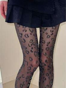 1 Pair Women's Leopard Print Leggings - Shiny Silver Sequin Trim, Sexy Glittery, Gift For Date Night, Party And Bold Fashion Occasions - Multicolor - View 7