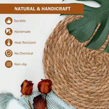 EZIFY 10-Piece Round Natural Woven Tableware Set, 10.6-Inch Round Rattan Placemats, Natural Hand-Woven Daffodil Pattern Placemats, Rustic Style Woven Tablecloth, Rustic Coarse-Woven Rattan Mat, Suitable For Restaurants, Homes, And Weddings. - 10-piece Pack - View 7