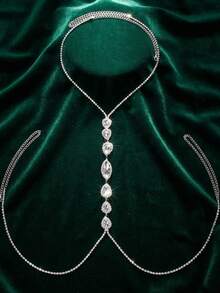 Women's Sexy Rhinestone Body Chain Teardrop Crystal Chest Chain Bikini Bra Harness Necklace Silver Water Drop Body Jewelry Accessories For Nightclub Party Festival Rave Valentine's Day - Multicolor - View 5