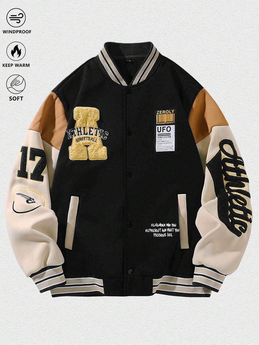 Men's Varsity Letterman Jacket For Streetwear & Daily Wear - Black - View 1