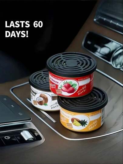 Car Bhouse车载空气清新剂，木质罐装，持久留香，适用于汽车、家居和办公室。15种香型可选，采用天然香氛蜡和压缩香片，香味可持续长达60天：菠萝椰子/苹果/薰衣草/森林/新车/柠檬