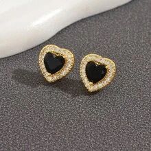transfronterizas, pendientes de corazón cálidos de otoño e invierno, pendientes de corazón multicolor con zirconia y pequeños diamantes incrustados para mujeres - Diamante rosa - Ver 9