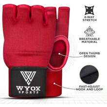 WYOX Vendas de Gel Boxeo, Guantes Interiores para Hombre y Mujer, Correa de muñeca de 80 cm, Soporte Acolchado para Nudillos, Vendas sin Dedos para Entrenamiento de MMA - L-XL-Rojo - Ver 2
