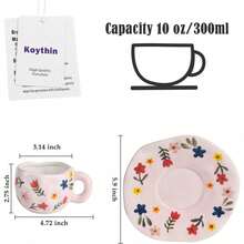 Ceramic Coffee Mug With Saucer Set, Cute Creative Cup Unique Irregular Design For Office And Home, Dishwasher And Microwave , 10 Oz/300 Ml For Latte Tea Milk (Red Heart) - 花的 - 查看 2